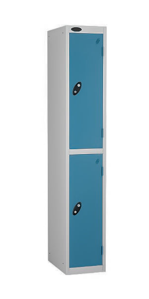 two door steel locker blue doors