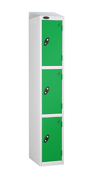 3 Door Mild Steel Lockers in green sloping top