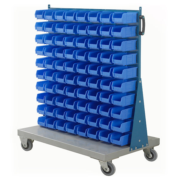 Mobile Small Parts Trolley with Blue Small Bins 