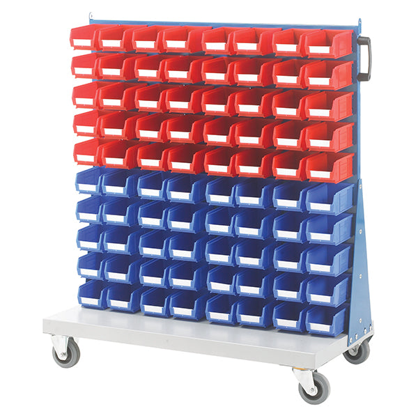 Mobile Small Parts Trolley with Red and Blue Small Bins 