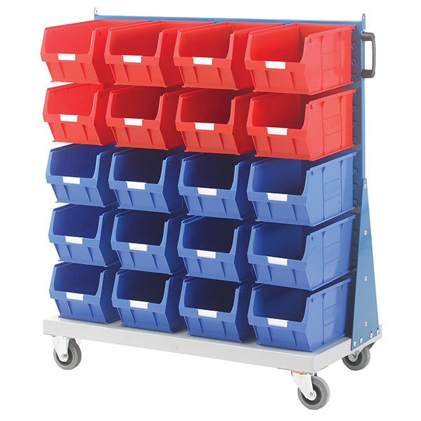 Mobile Small Parts Trolley with Red and Blue Small Bins 