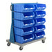 Mobile Small Parts Trolley with Blue Small Bins 