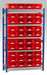 Single starter bay shelving kits for small parts bins in red