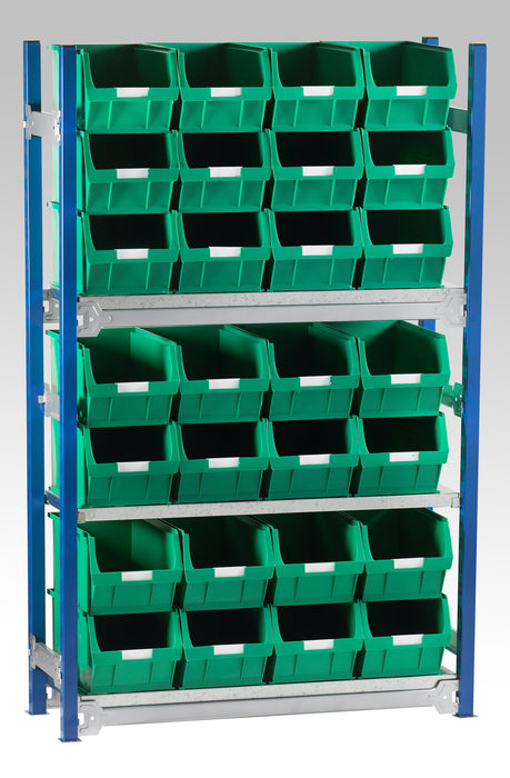 Single starter bay shelving kits for small parts bins in green