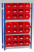 Single starter bay shelving kits for small parts bins in red