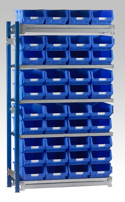 Single Extension Bay Shelving with Bin Kits Blue