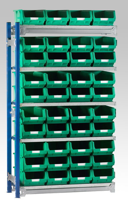 Single Extension Bay Shelving with Bin Kits Green