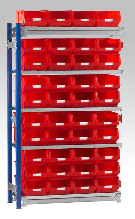 Single Extension Bay Shelving with Bin Kits Red