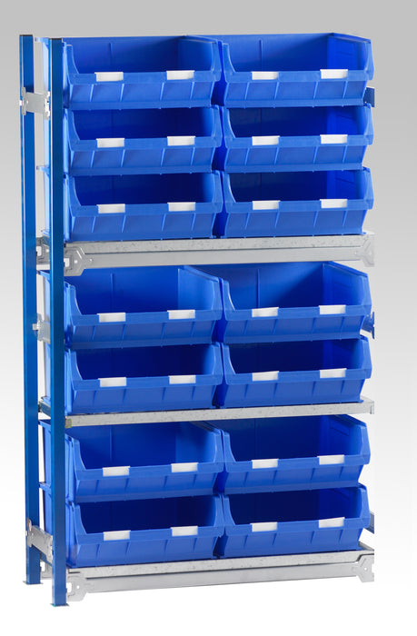 Single Extension Bay Shelving with Bin Kits Blue