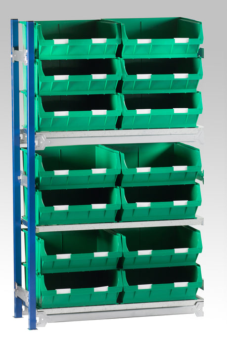 Single Extension Bay Shelving with Bin Kits Green