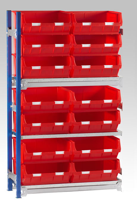 Single Extension Bay Shelving with Bin Kits Red