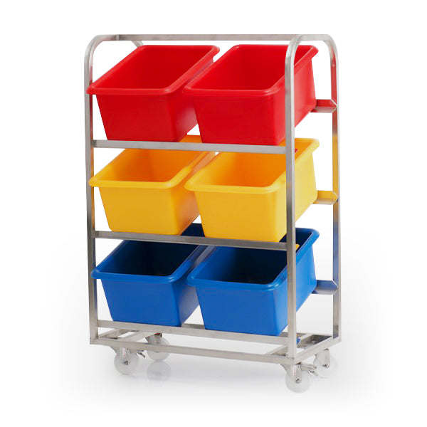 kitchen utility trolley in stainless steel for 6 boxes