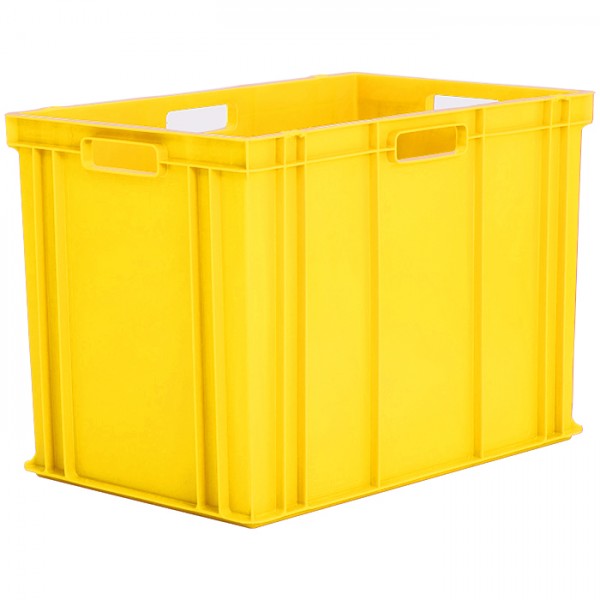 Large coloured Euro norm stacking container in yellow, food safe plastic storage box with handles