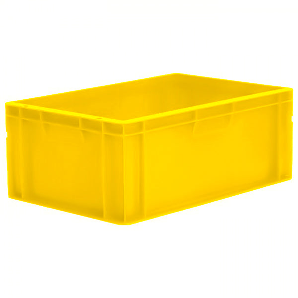 Euro norm stacking container in yellow, made from food safe high quality graded plastic