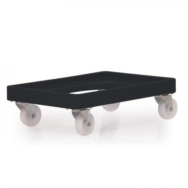 Euro sized black heavy duty plastic dolly with castors