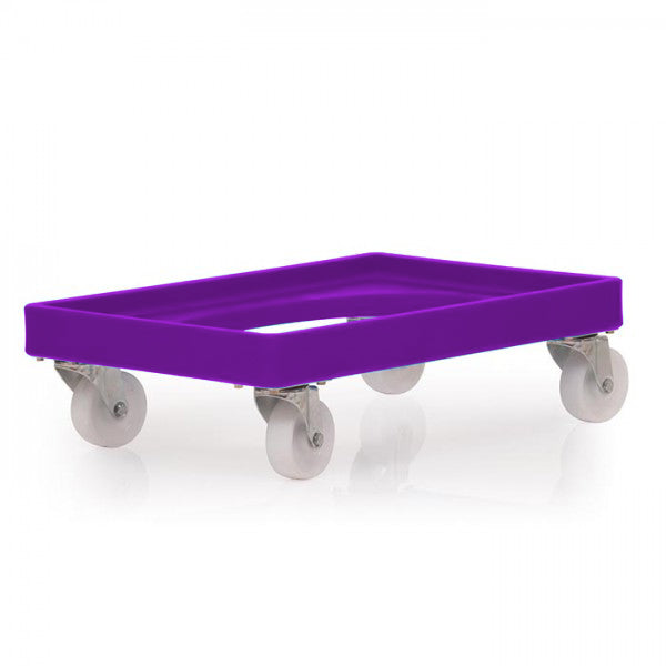 Euro sized purple heavy duty plastic dolly with castors