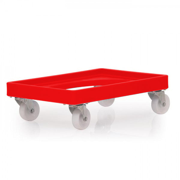 Euro sized black heavy duty plastic dolly with castors