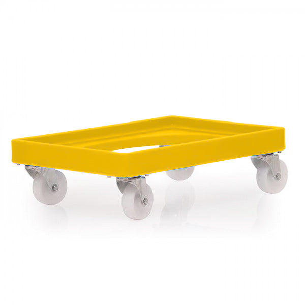 Euro sized yellow heavy duty plastic dolly with castors