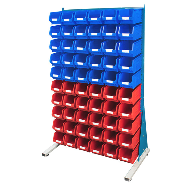 Free-Standing Louvred Panels with Bins Blue & Red