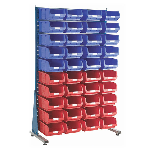 Free-Standing Louvred Panels with Bins Blue & Red