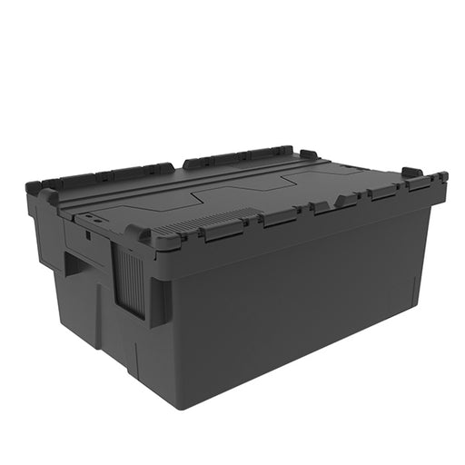 Euro stacking box with attached lid