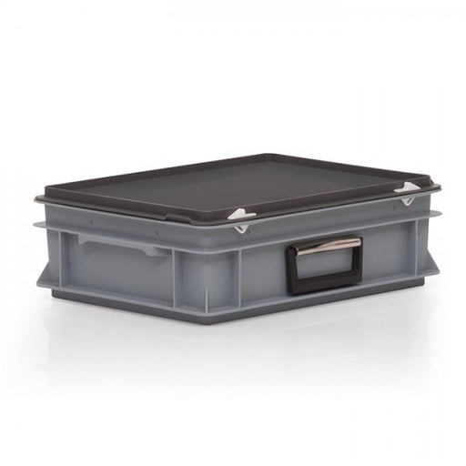 Hinged lid plastic box in grey