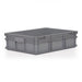 Grey Euro-norm stacking box designed to save space